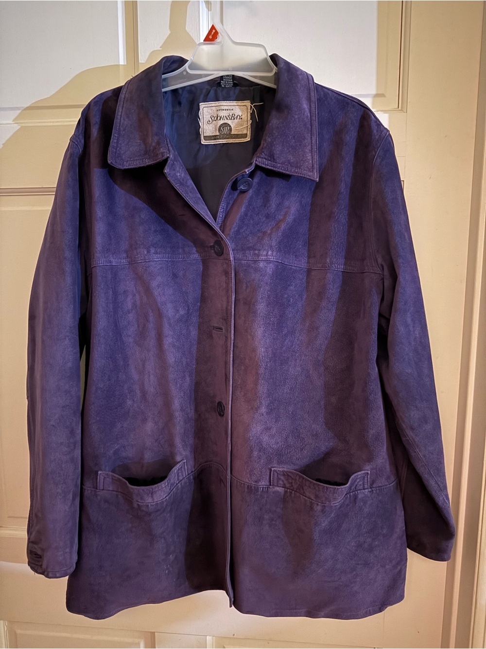 St. John's Bay Purple Suede-Look genuine leather exterior Button Front Jacket - Picture 9 of 12